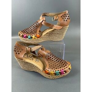 Elly Moda Casual Mexican Huarache Wedge Sandals Multi-Color Leather Womens Sz 3